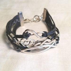 Silver Black Fish Heart Infinity Bracelet